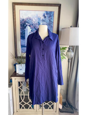 Navy Blue Long Sleeve Shirt Dress XXL